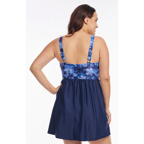 Mazu Apparel Womens Navy Iridescent Bloom Twist Knot One Piece Swimdress 22W NWT - Picture 2 of 12